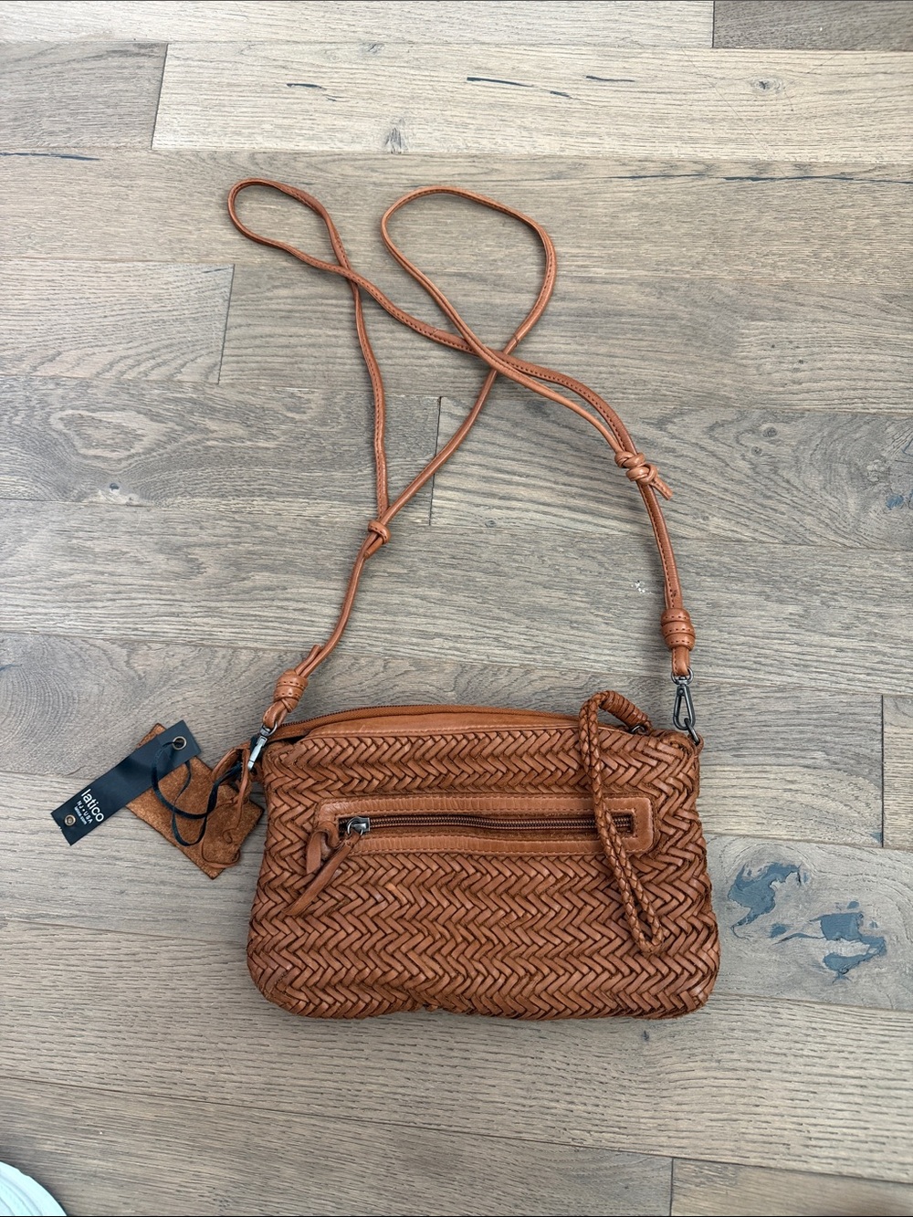 LATICO - Woven Leather Crossbody Bag in Cognac